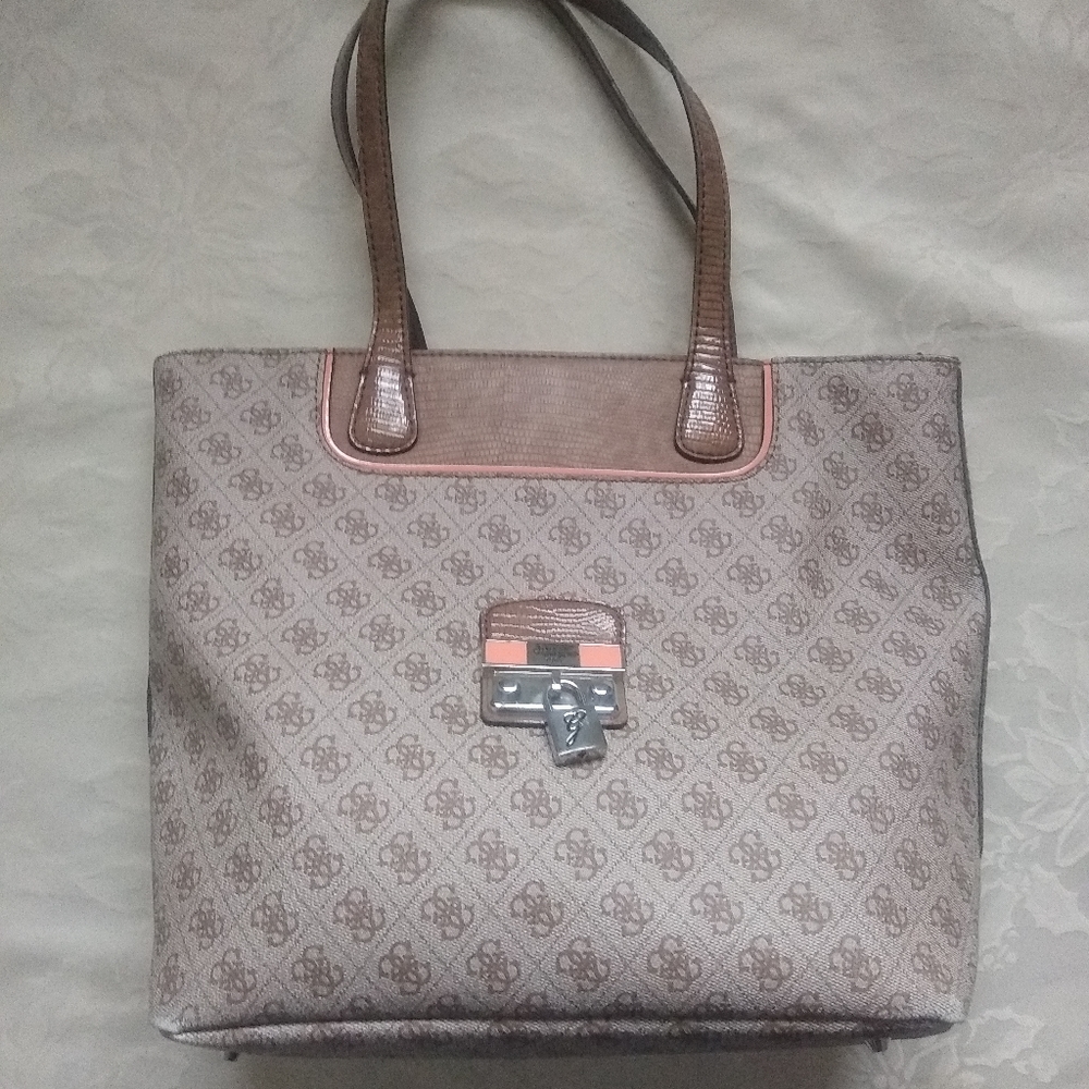 GUESS logo print croc embossed trim carryall bag
